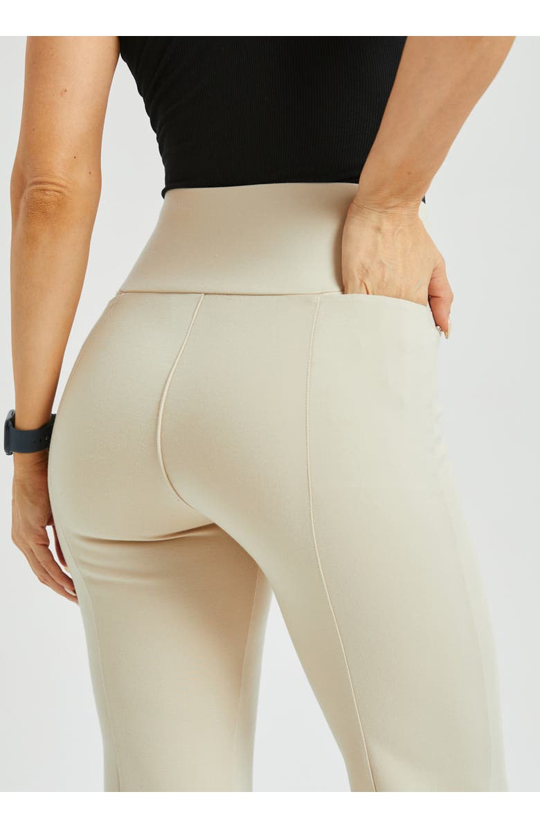 Betabrand Power Down DPYP Dress Pant Yoga Pants Flare Leg, Alternate, color, Stone