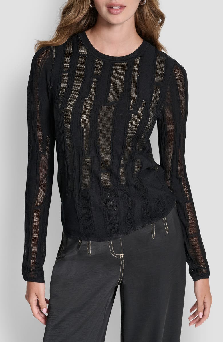 DKNY Mix Stitch Top, Main, color, Black/Travertine