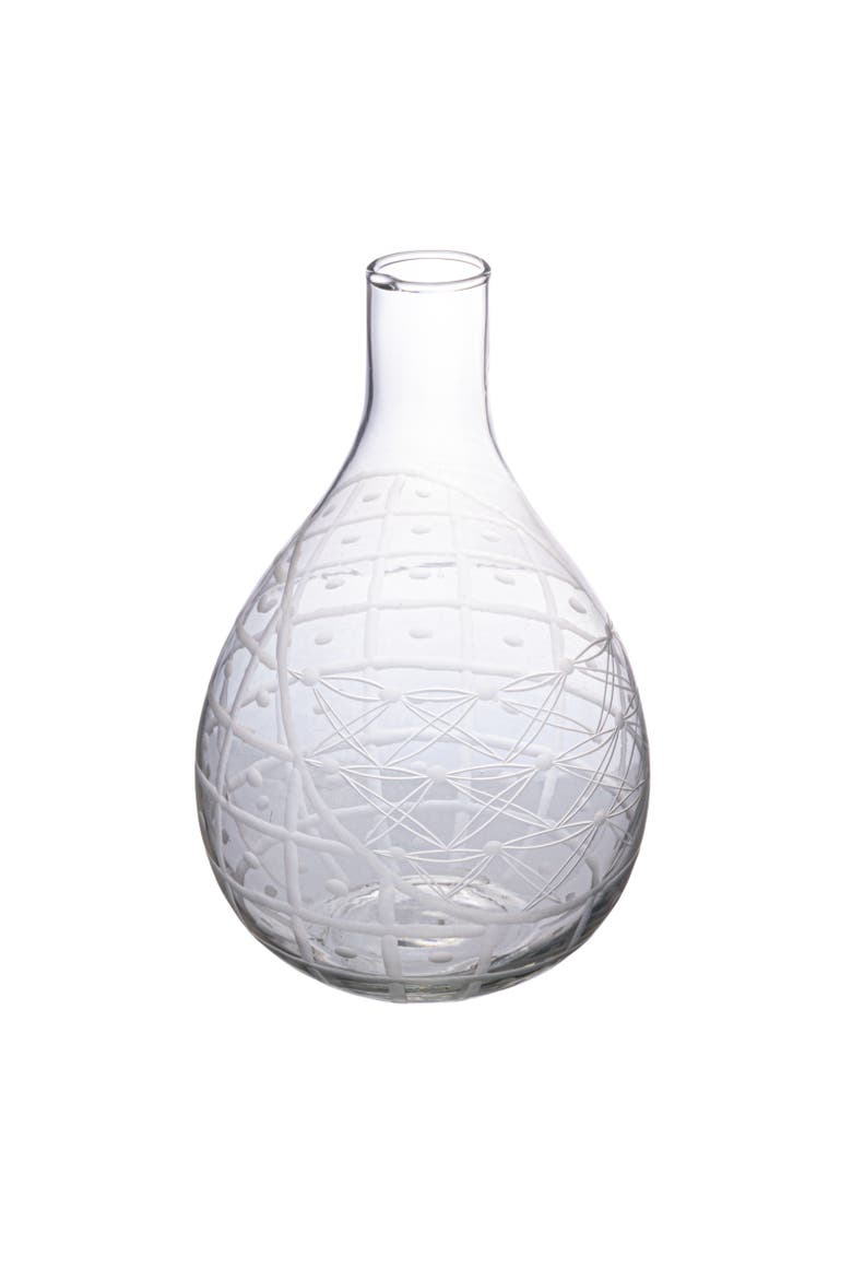 Round Hand-Blown Etched Reclaimed Glass Pitcher, Clear, Main, color, Clear