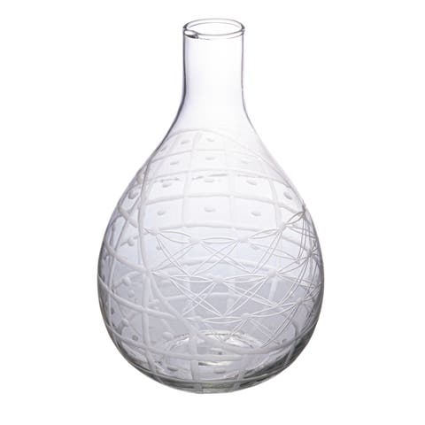 Round Hand-Blown Etched Reclaimed Glass Pitcher, Clear