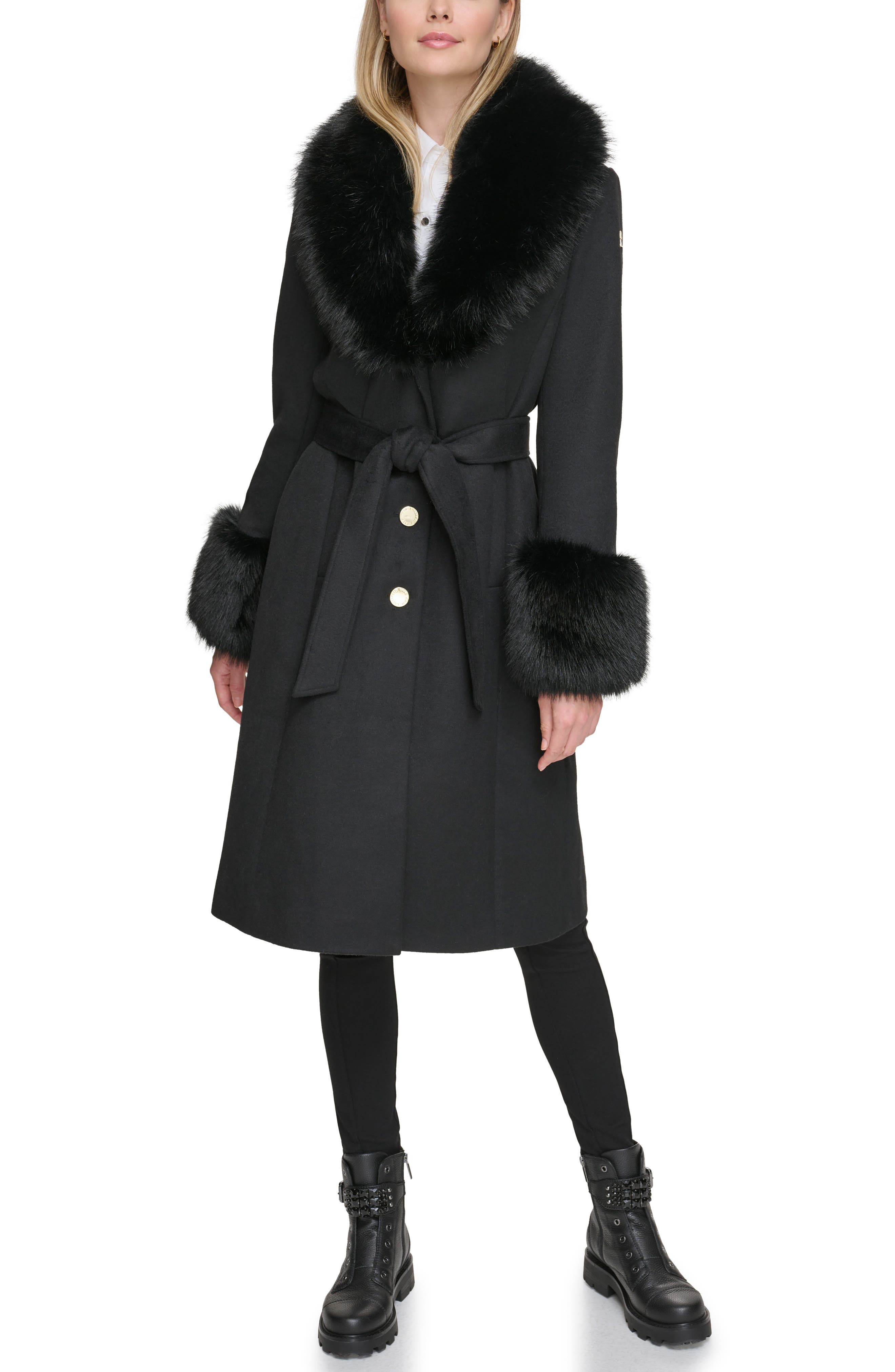 KARL LAGERFELD PARIS Faux Fur & Wool Blend Coat (Women) | Nordstrom
