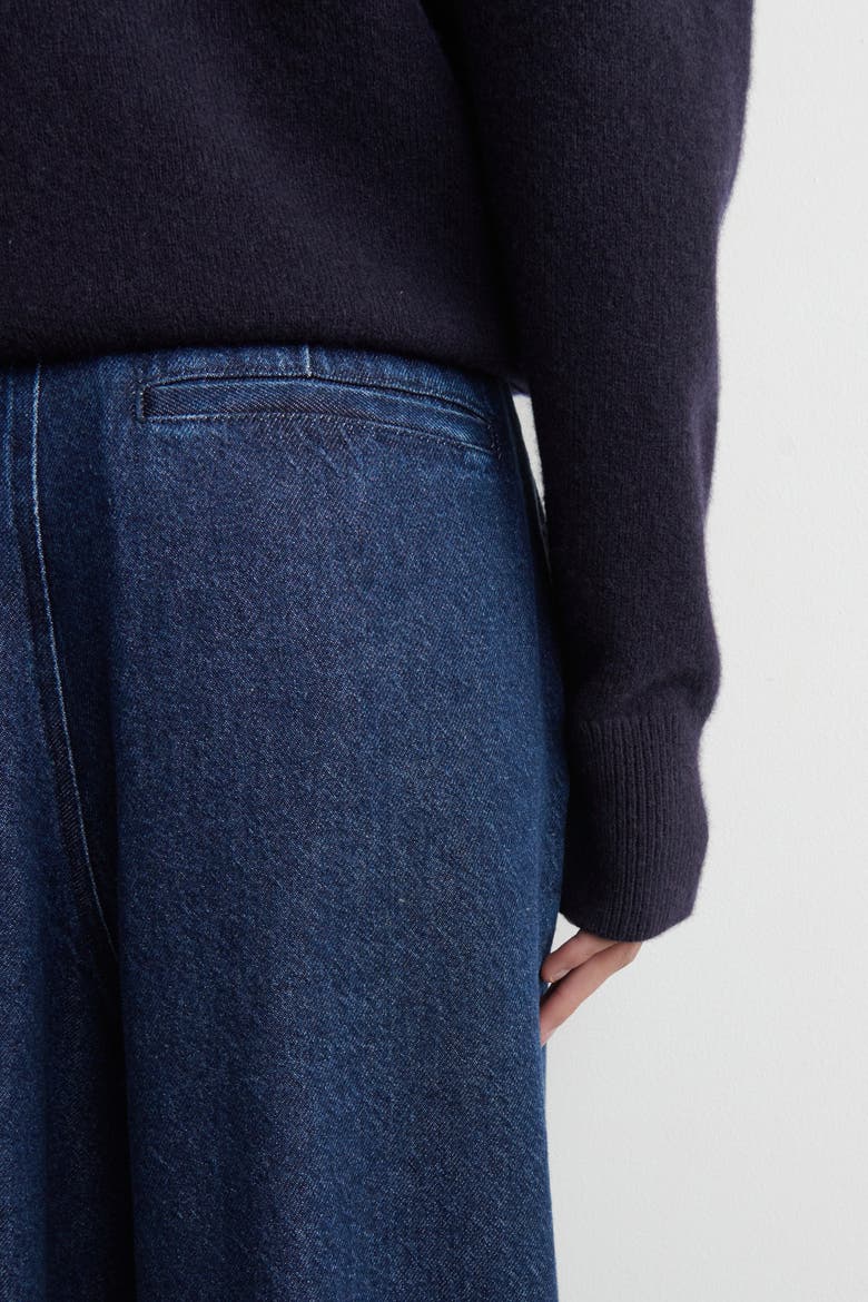 Pleated Wide Denim Pants, Alternate, color, DARK BLUE