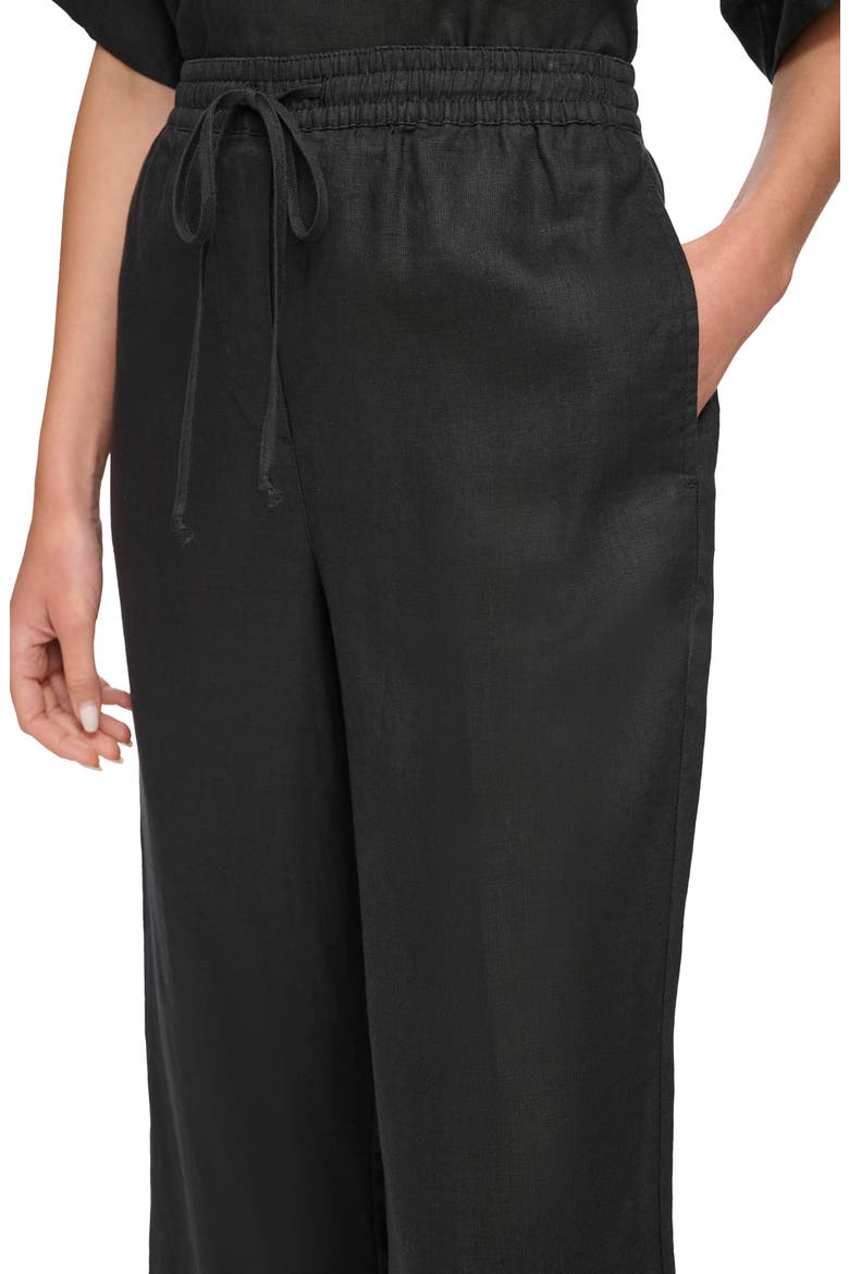 Drawstring Crop Linen Pants, Alternate, color, BLACK
