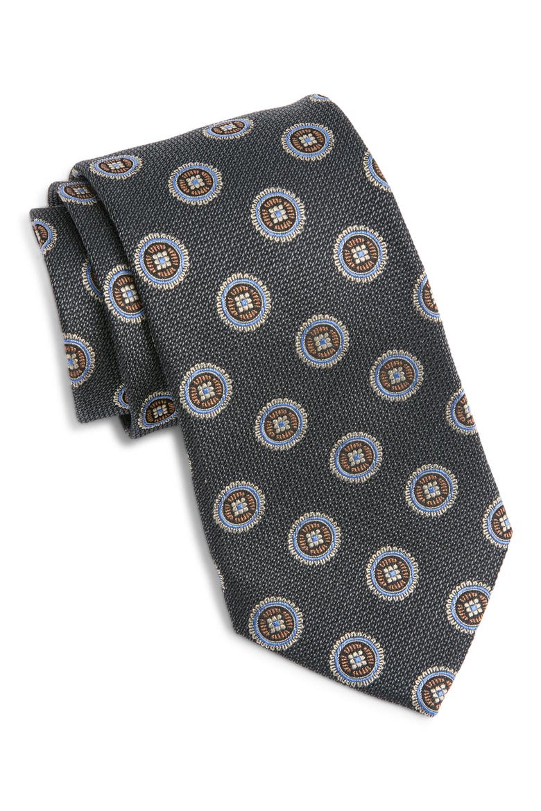 Medallion Silk Tie, Main, color, BLACK