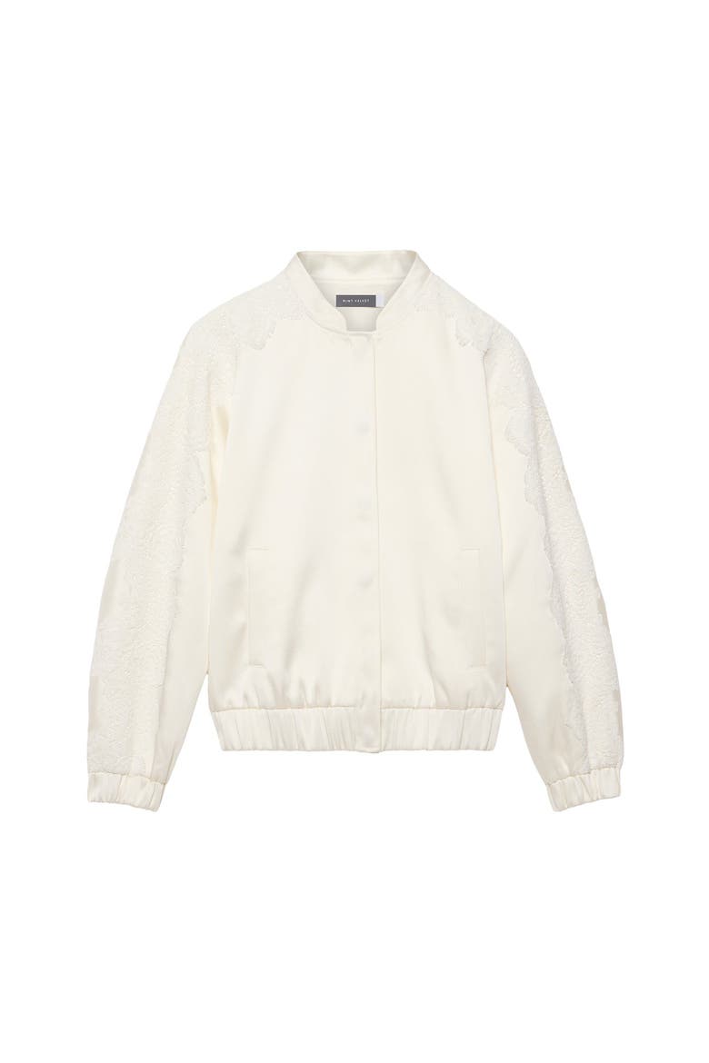 Satin Lace Trim Bomber Jacket, Alternate, color, Cream