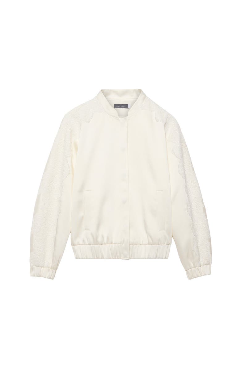 MINT VELVET Satin Lace Trim Bomber Jacket, Alternate, color, Cream
