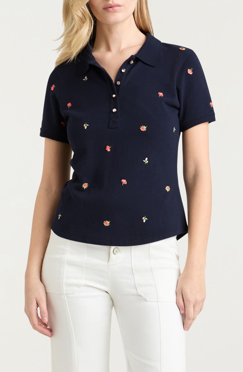 Cinq à Sept Diana Floral Embroidered Polo, Main, color, 
