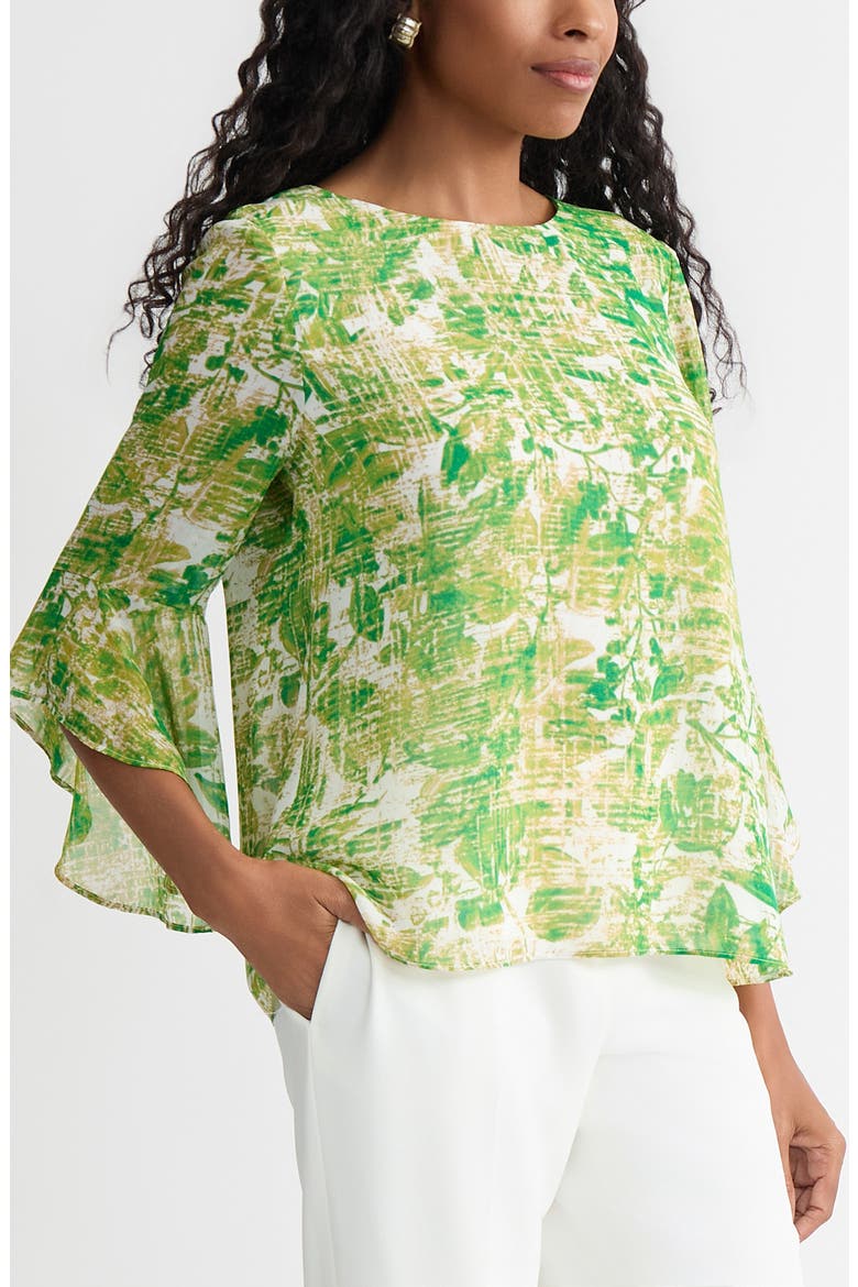 Printed Ruffle Sleeve Chiffon Top, Alternate, color, LUSH GREEN MULTI