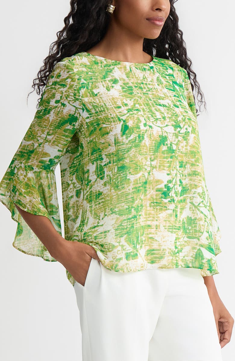 KASPER Printed Ruffle Sleeve Chiffon Top, Alternate, color, 