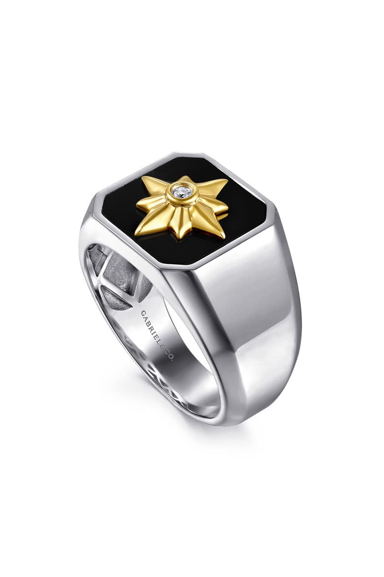 Men's Polaris Sterling Silver & 14k Gold Diamond & Onyx Signet Ring, Alternate, color, STERLING SILVER/ 14K YELL GOLD