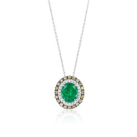 14K Gold 3.01ct Emerald & 0.82cttw Diamond Pendant Necklace