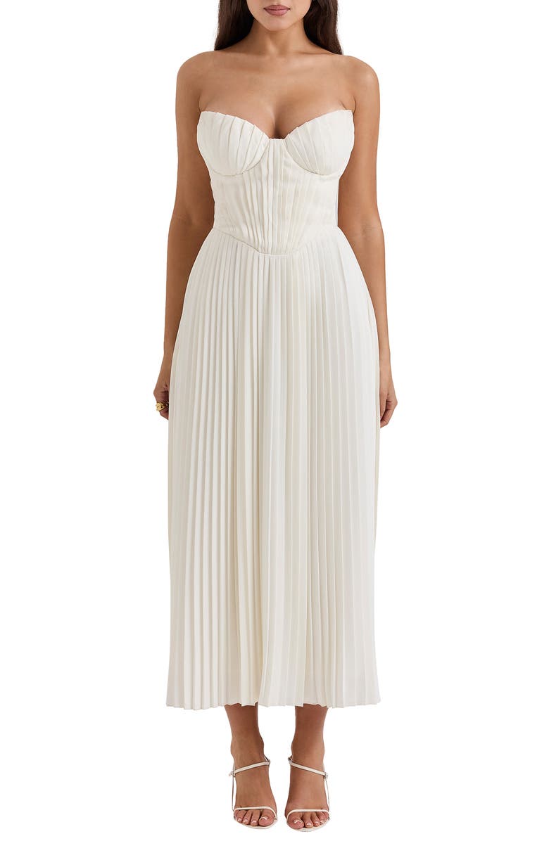 HOUSE OF CB Amorata Strapless Pleated Georgette Cocktail Dress, Main, color, Ivory