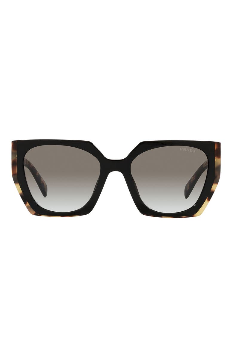 Prada 55mm Gradient Rectangular Sunglasses, Main, color, Black/ Tortoise/ Grey Gr