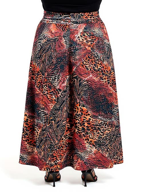 24seven Comfort Apparel Animal Patchwork Print Maxi Skirt In Brown