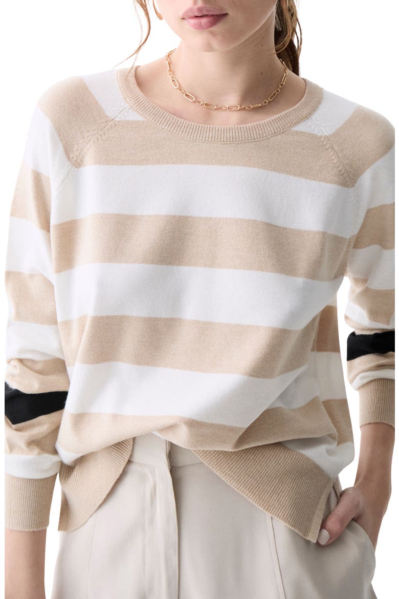 Tavira Stripe Crewneck Sweater, Main, color, ECRU MELANGE WITH ECRU STRIPES