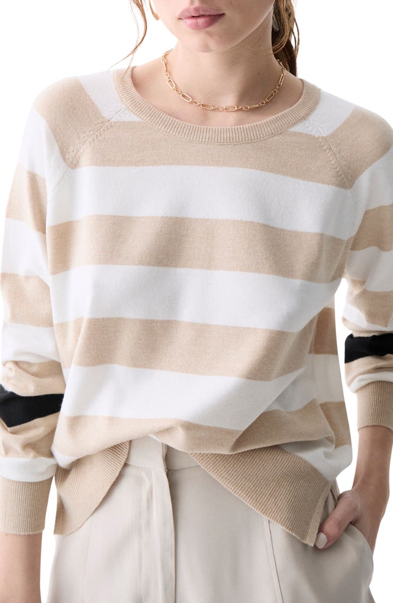 DELUC Tavira Stripe Crewneck Sweater, Main, color, Ecru Melange With Ecru Stripes