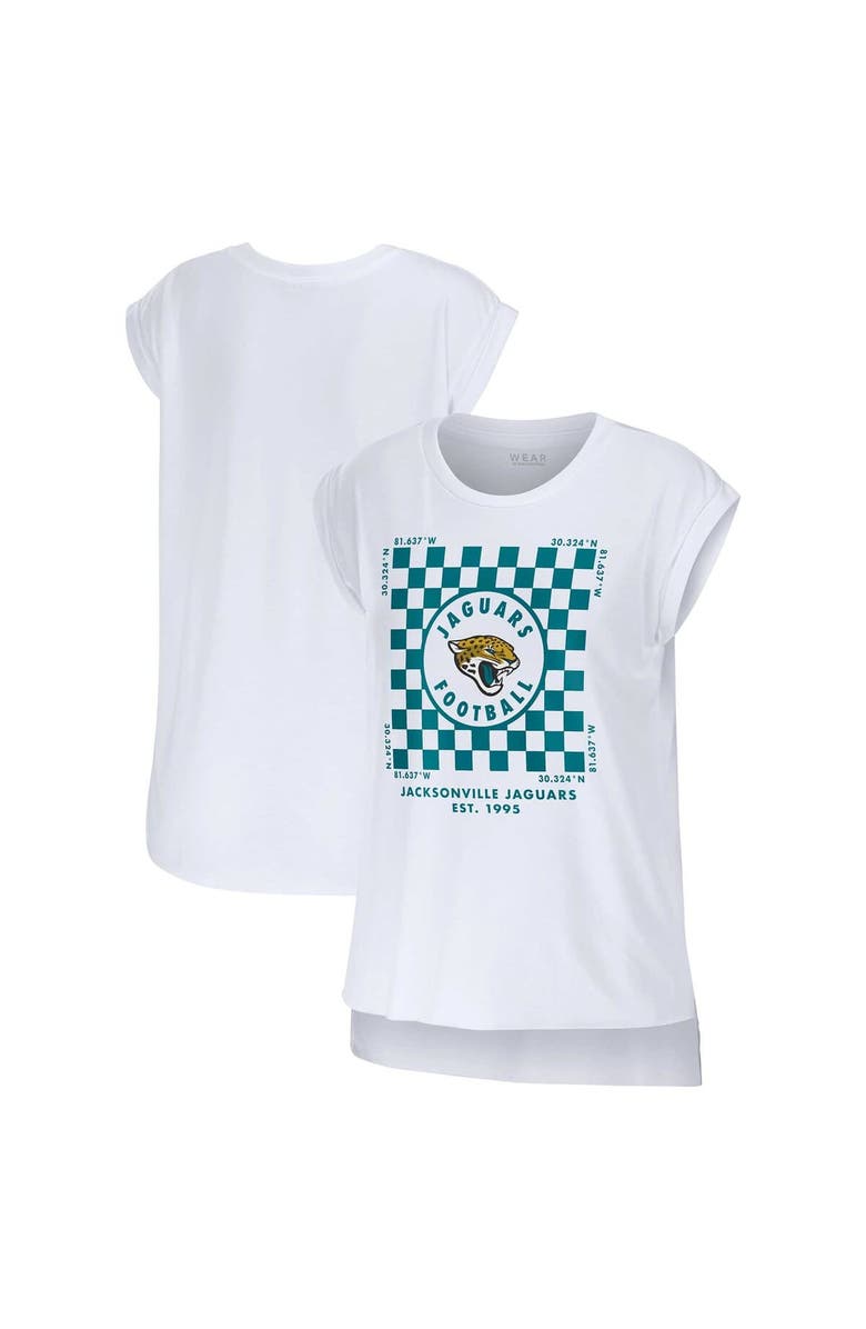 WEAR by Erin Andrews Women's WEAR by Erin Andrews White Jacksonville Jaguars Checker Muscle Tank Top, Main, color, White