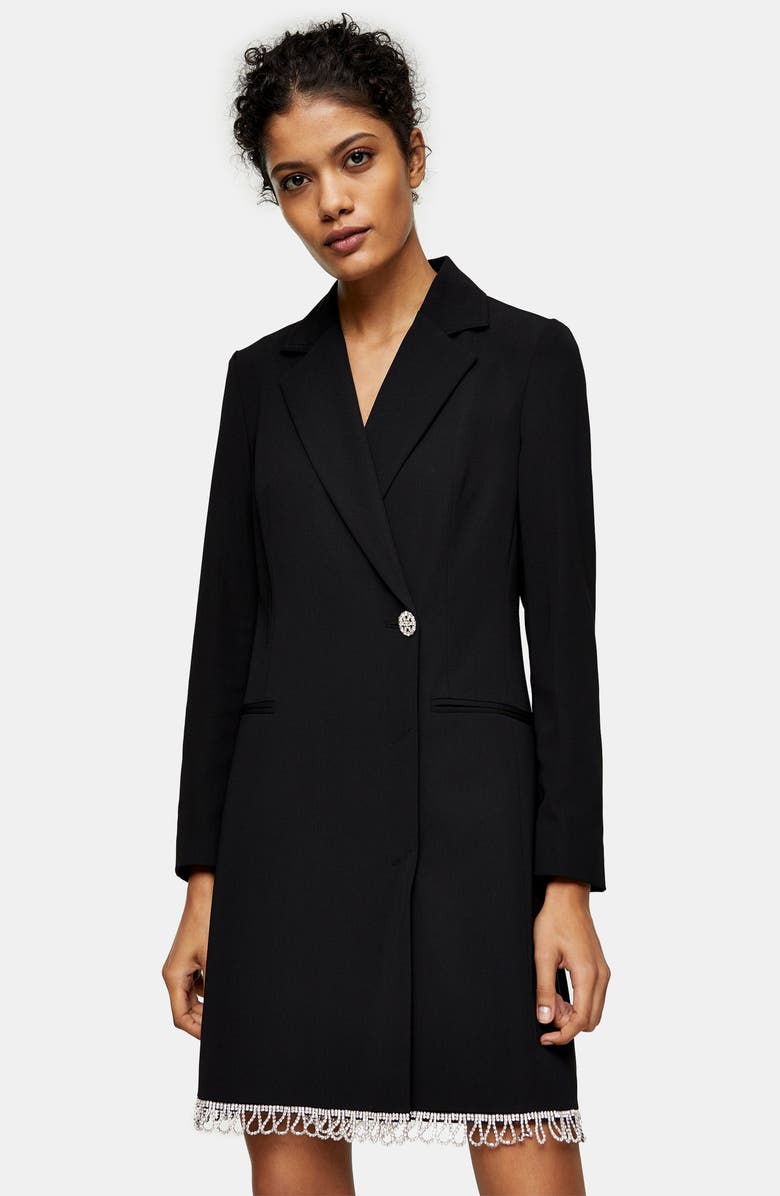 Topshop Diamante Trim Long Sleeve Blazer Minidress, Alternate, color, 