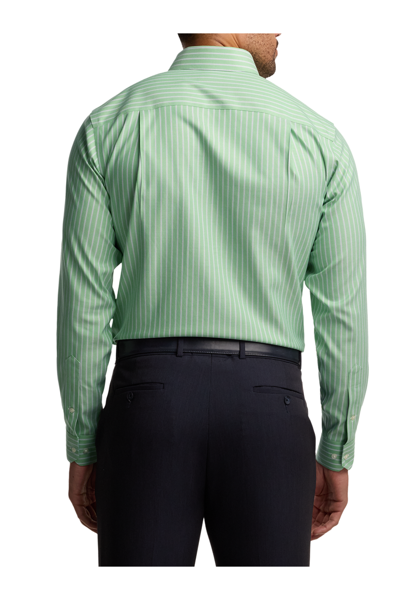 Cotton Poly Spandex Point Collar Twill Slim Contrast Trim Button Cuff Long Sleeve, Alternate, color, Green