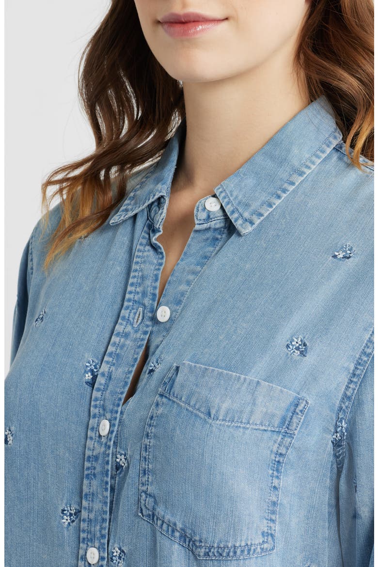 Ingrid Floral Embroidered Chambray Button-Up Shirt, Alternate, color, BLUE BLOSSOMS
