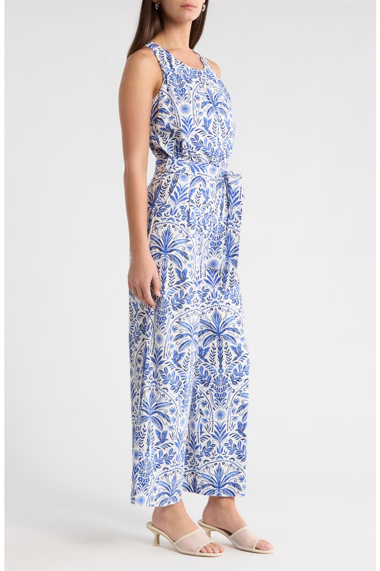 Romina Tropical Jora Belted Jumpsuit, Alternate, color, WHITE BLUE-MULTI