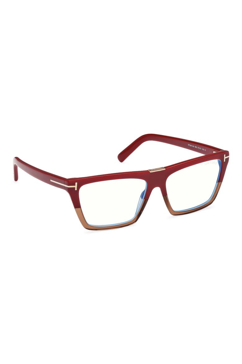 57mm Square Blue Light Blocking Glasses, Alternate, color, COLOR BLOCK RED / CHAMPAGNE