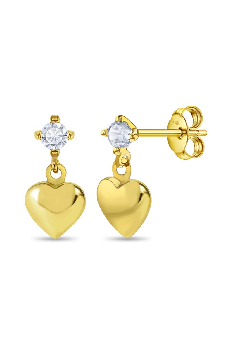 14k CZ Heart Dangle Girl Earrings, Main, color, Gold