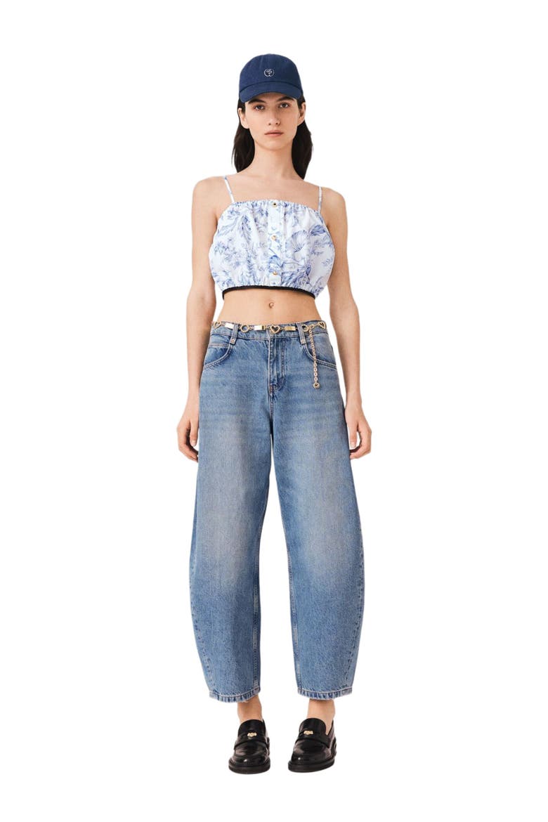 Patterned top with straps, Main, color, Sky blue large flowers print
