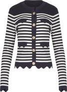 Anne Fontaine Women's  Cardigan Blue And White Striped Cardigan With Gold Flower Buttons