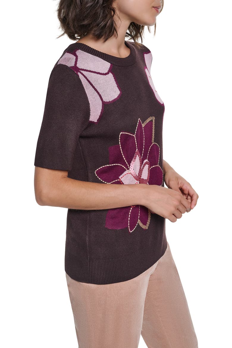 Embellished Floral Sweater, Alternate, color, CHOCOLATE