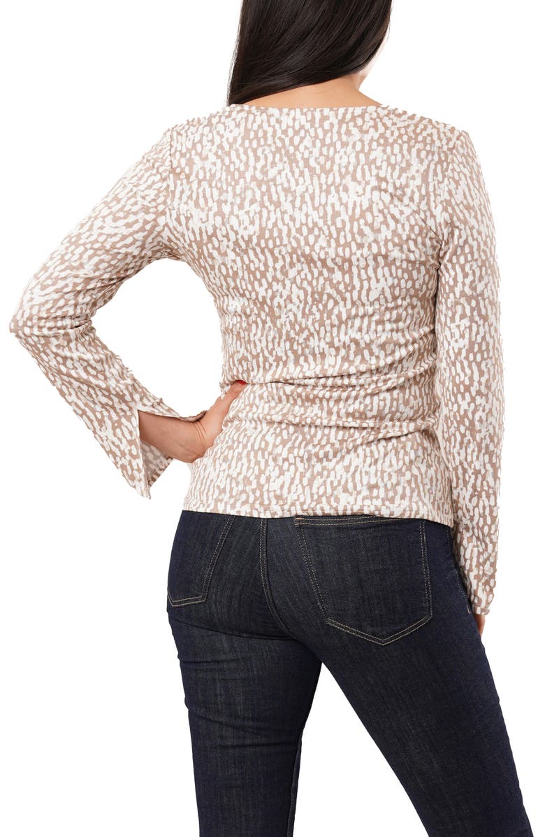 SUNNY LEIGH V-Neck Long Sleeve Top, Alternate, color, Kali Print Taupe