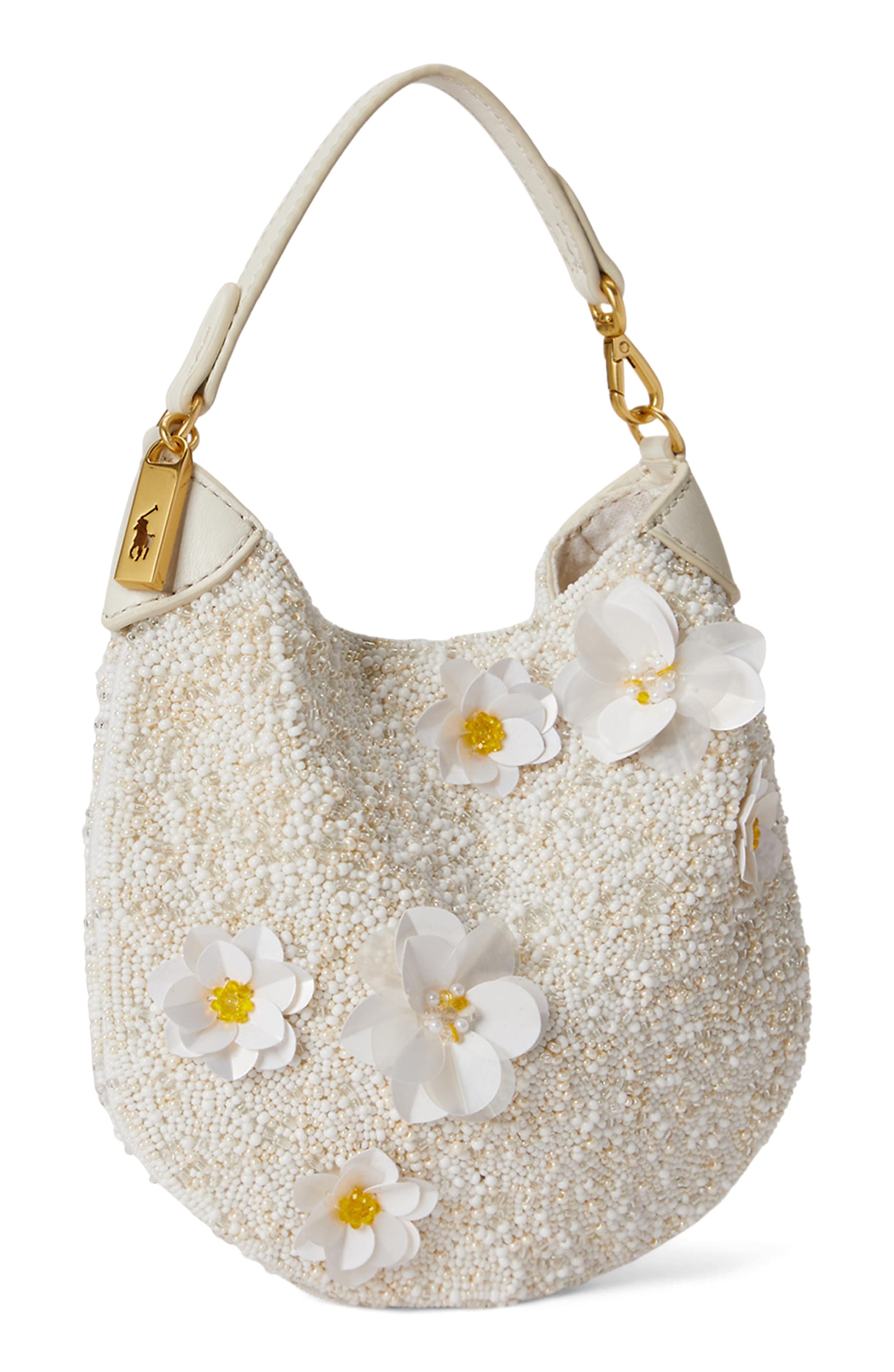 Polo Ralph Lauren Polo ID Floral Beaded Shoulder Bag, Alternate, color, Frosting
