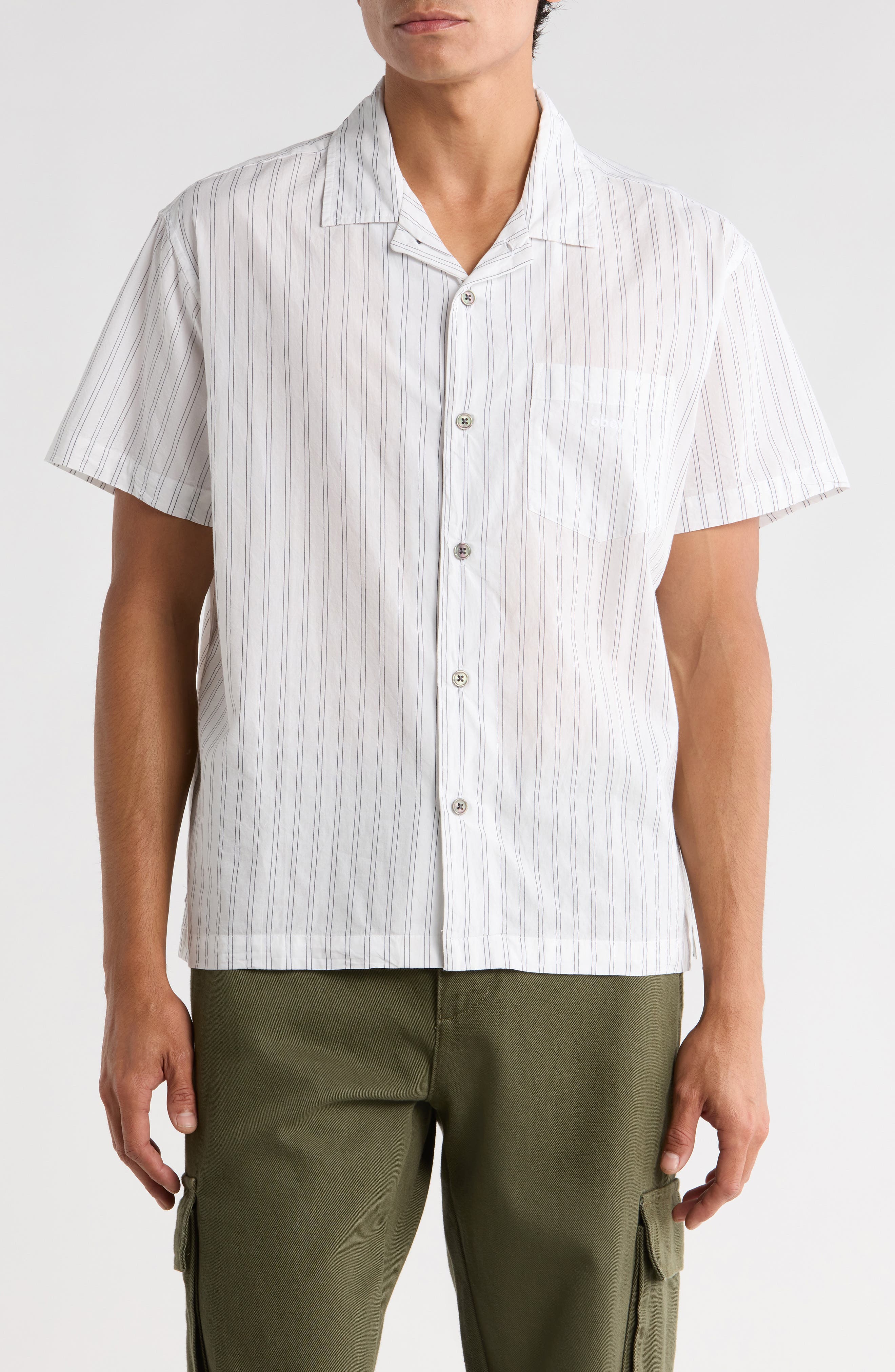 Obey Rizzo Pinstripe Cotton Camp Shirt