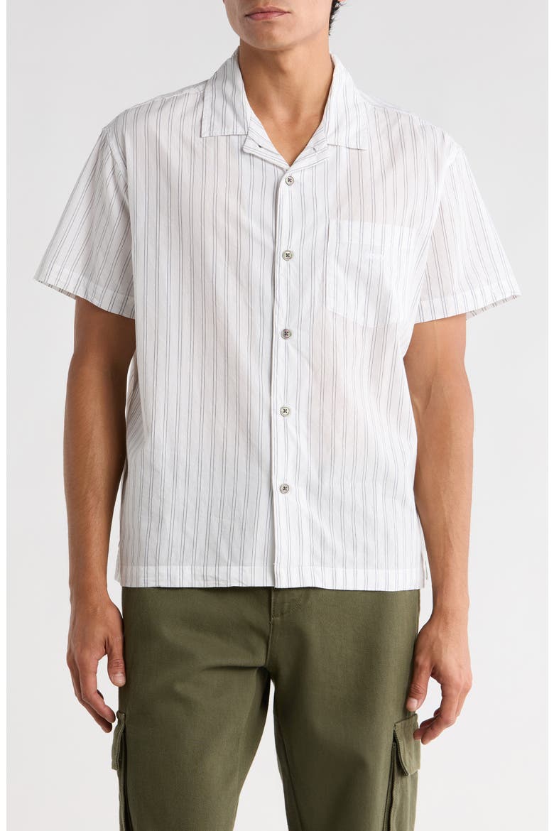 Rizzo Pinstripe Cotton Camp Shirt, Main, color, WHITE MULTI