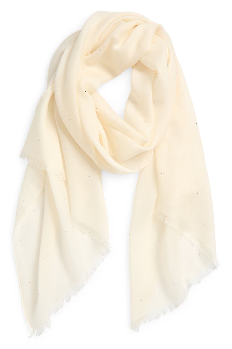 Crystal Embellished Cashmere & Silk Scarf, Alternate, color, 018 ECRU