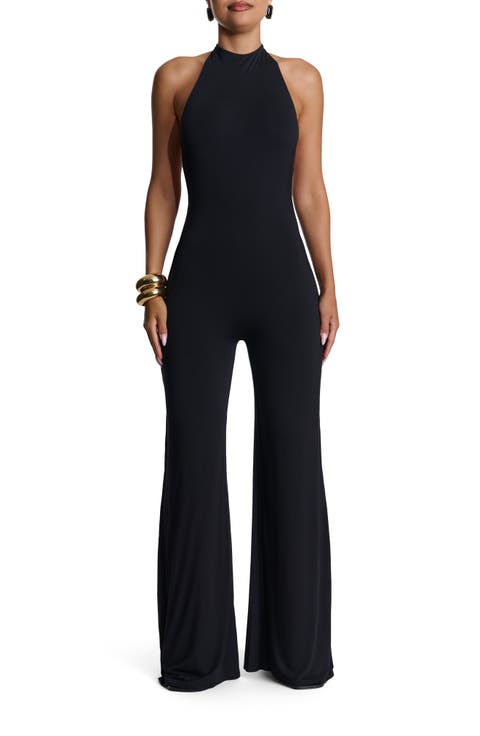 Open Back Halter Wide Leg Jumpsuit