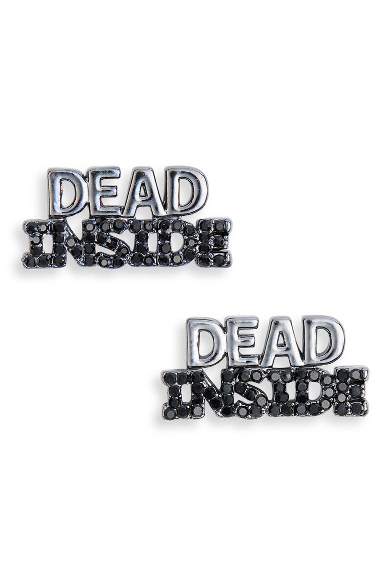 Dead Inside Stud Earrings, Alternate, color, BLACK