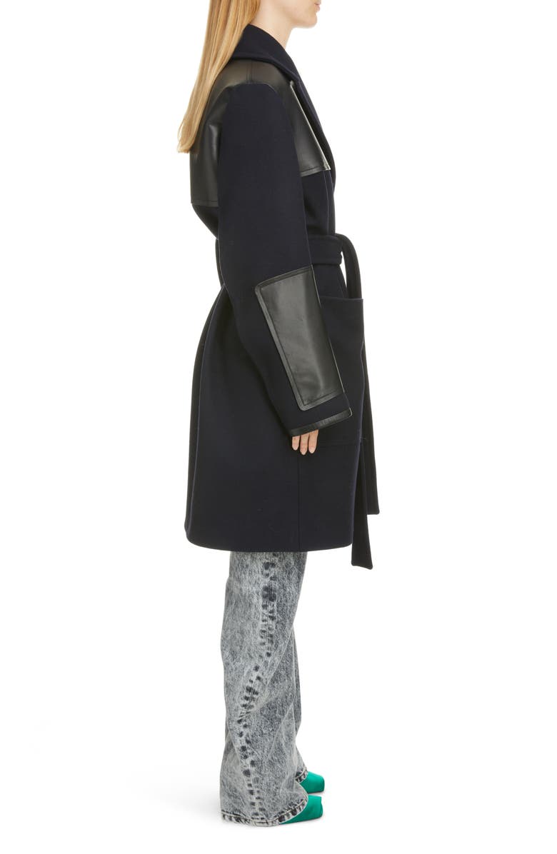 Victoria Beckham Leather Detail Merino Wool Blend Wrap Coat, Alternate, color,