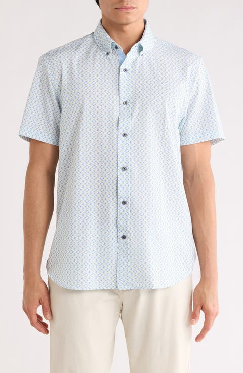 Slim Fit Zigzag Short Sleeve Button-Down Shirt