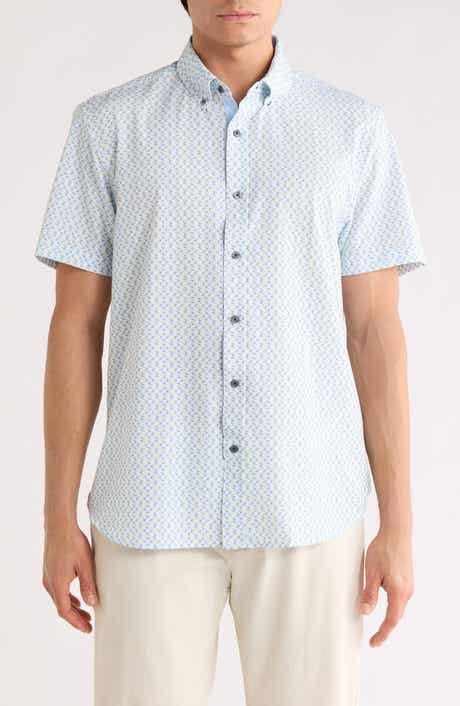 CONSTRUCT Slim Fit Zigzag Short Sleeve Button-Down Shirt