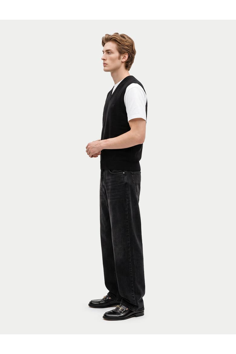 Cashmere Cable-knit V-neck Vest, Alternate, color, black