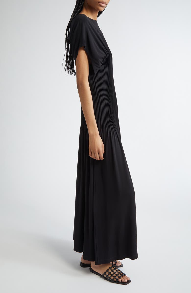 TOTEME Knife Pleated Cap Sleeve Jersey Maxi Dress, Alternate, color, Black