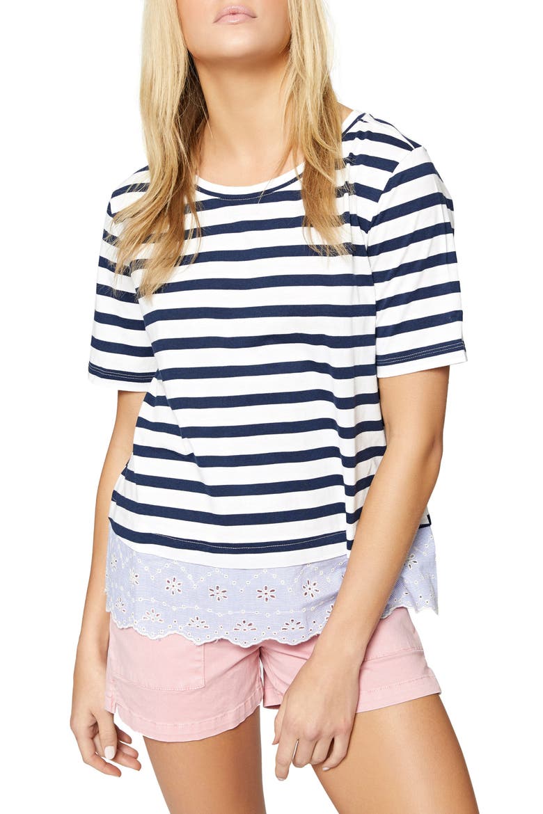 Long Beach Eyelet Contrast Tee, Main, color, BLUE JAY/ WHITE