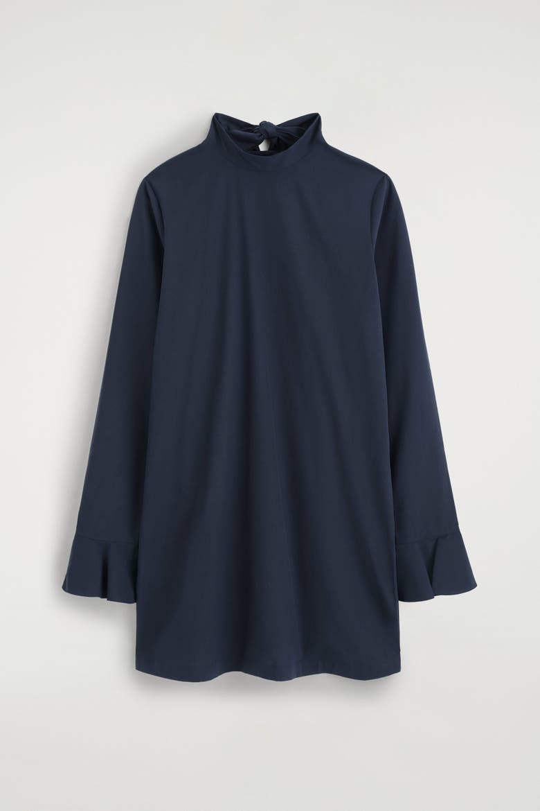 Flared-cuff Cotton Mini Dress, Alternate, color, NAVY