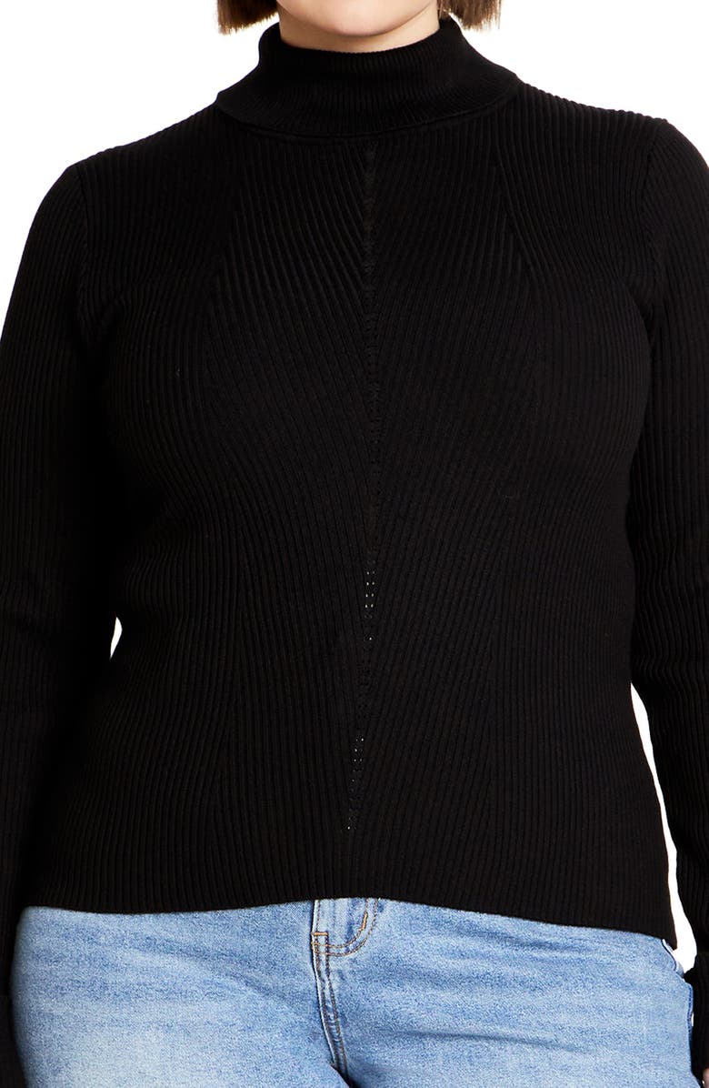 City Chic Kiki Rib Mock Neck Sweater, Alternate, color, Black