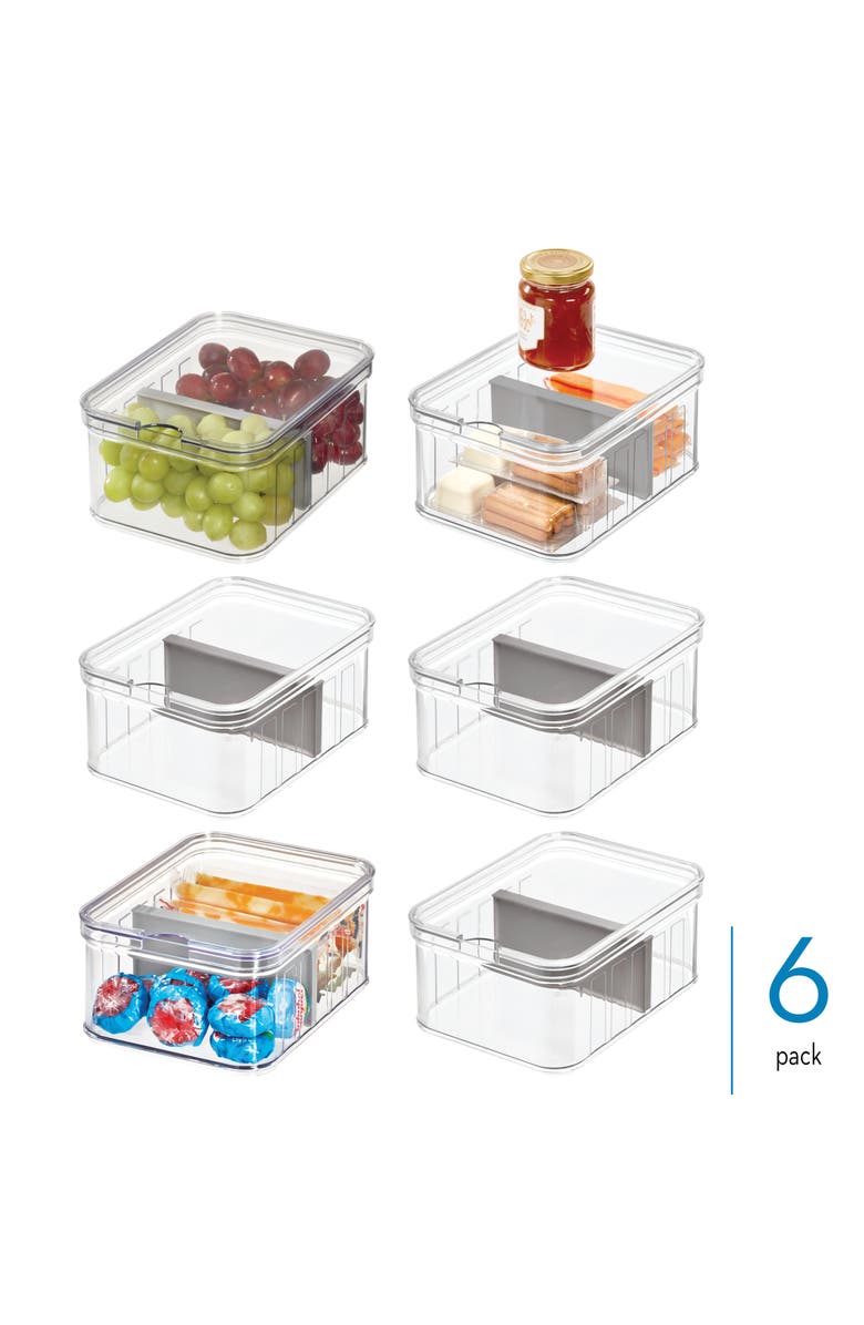 iDesign Small Fridge Bin with Removable Divider - Set of 6 - Clear/Gray, Alternate, color, Clear