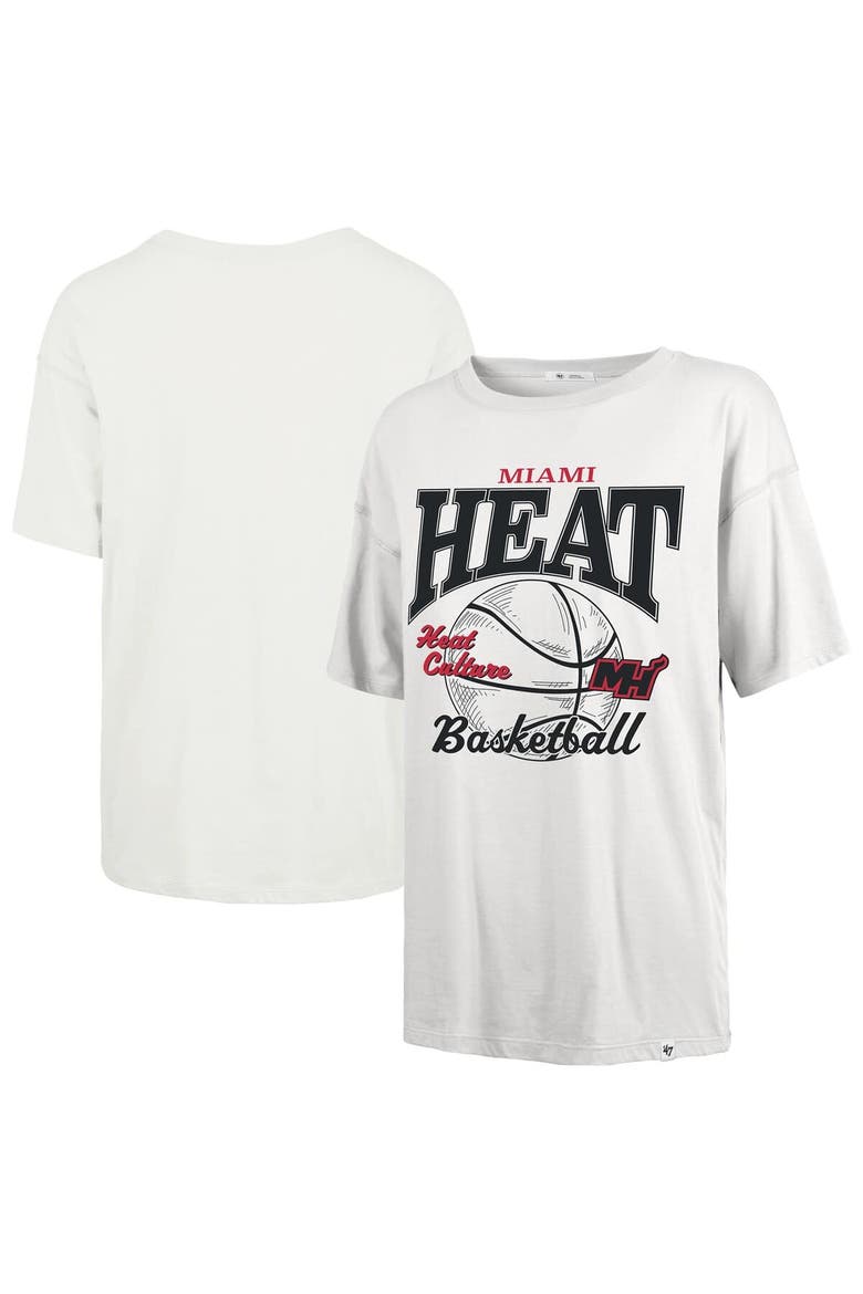 Women's '47  White Miami Heat City Edition Down Court Sadie T-Shirt, Alternate, color, White