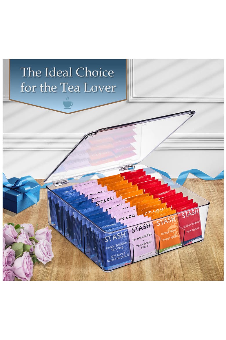 Set of 2 Stackable Tea Bag Organizers, Alternate, color, CLEAR