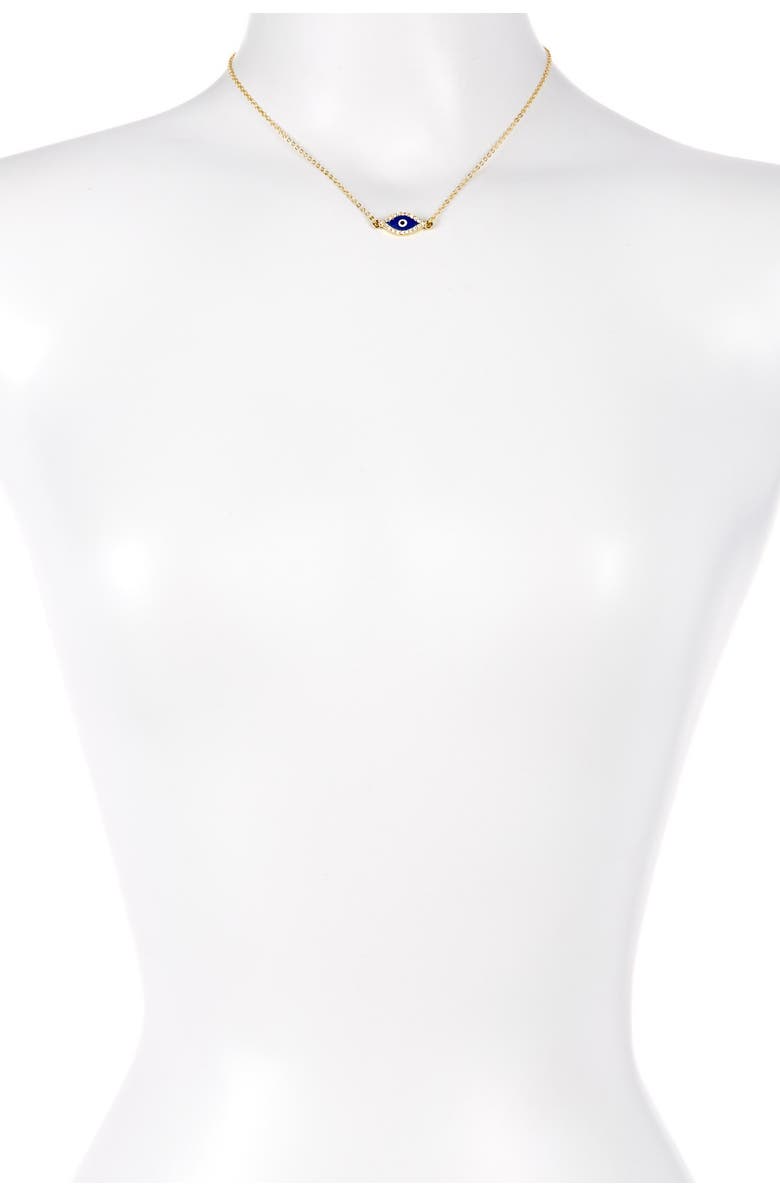 Sterling Forever 14K Yellow Gold Plated Pave CZ Evil Eye Pendant Necklace, Alternate, color, Gold