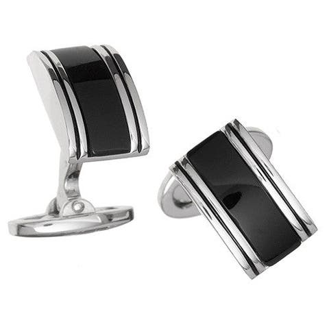Linear Etch Rectangular Gemstone Sterling Silver Cufflinks